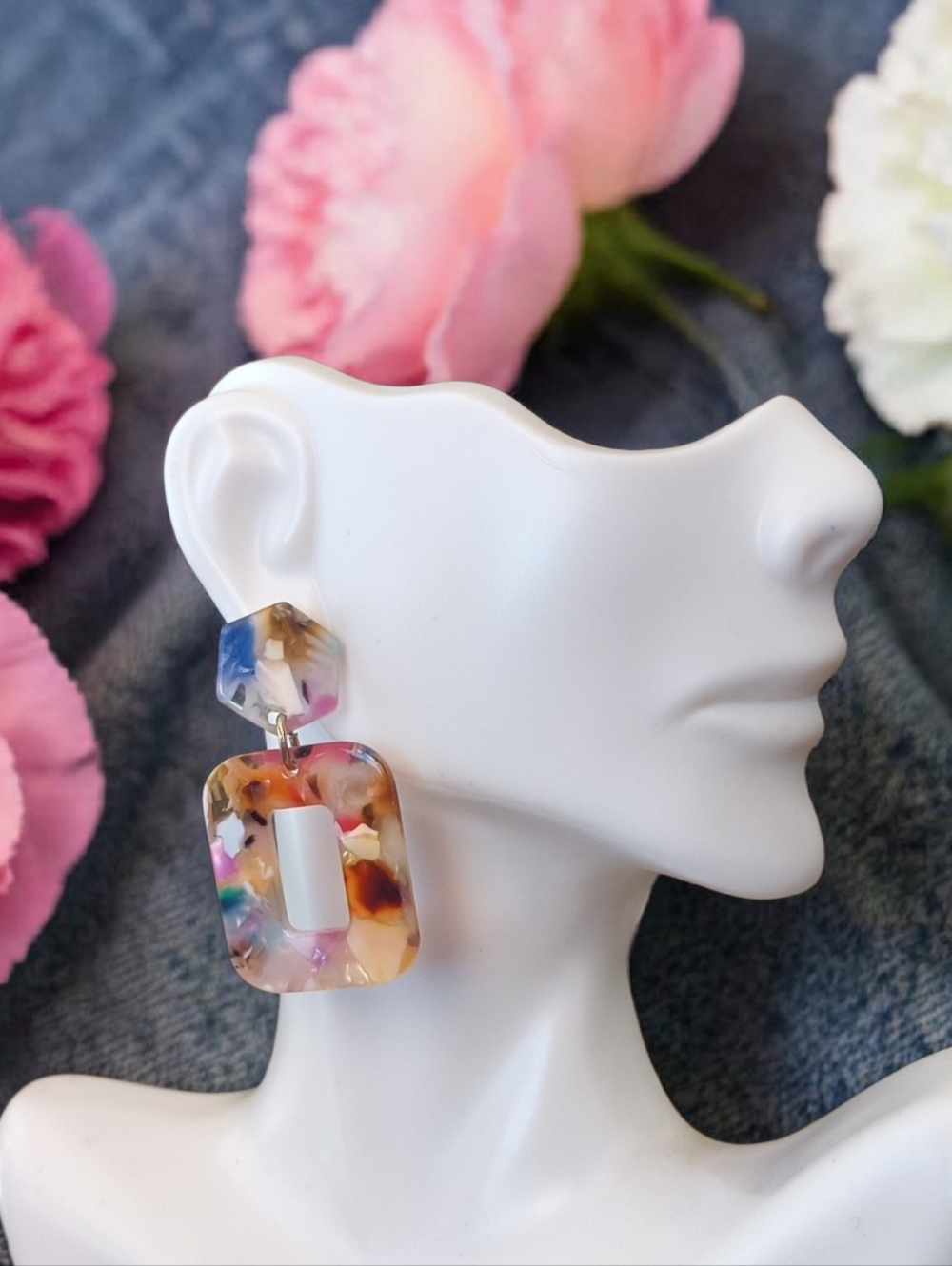 Multicolor Resin Geometric Drop Earrings